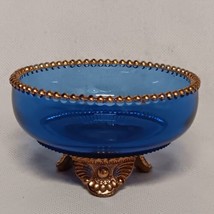 US Glass Blue Colorado Footed Sauce Bowl Gold Trim Vintage EAPG Pattern Glass - £29.05 GBP