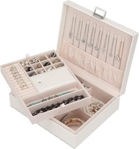 White Jewelry Organizer Box For Girls And Women&#39;S Travel Jewelry Case Double - £31.98 GBP