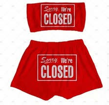 &quot;Sorry We&#39;re Closed&quot; Phrases Snack Booty Shorts Lounge Sleepwear Set - £30.84 GBP