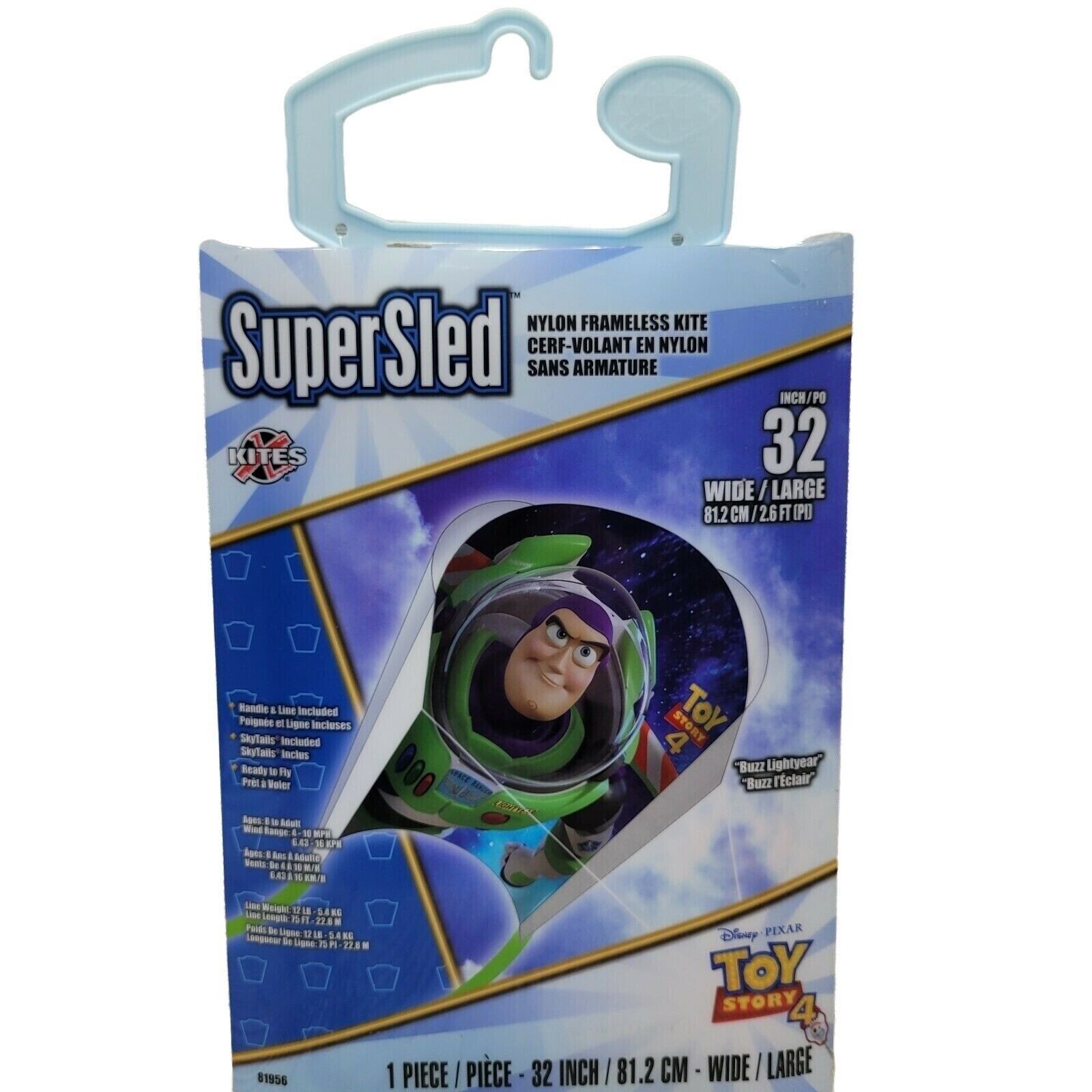 Disney Toy Story Buzz Lightyear Kite X Kites Super Sled Nylon Outdoor Toy - $6.99