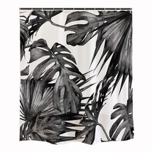 Black And White Modern Shower Curtain Sets With Hooks, Frond Leaf Palm Jungle Ra - $39.99