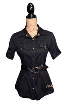 Coogi Women&#39;s Shirt Size Large Rhinestone Snap Button Belted Shirt - £31.47 GBP