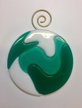 Green &amp; White Swirled Marble Fused Glass Sun Catcher Ornament - £17.33 GBP