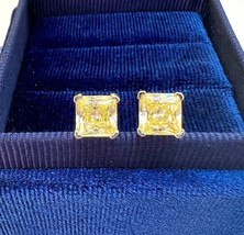 Lab Grown Fancy Yellow Princess 2 Cts Solitaire Stud Earrings 14K White ... - €1.080,56 EUR