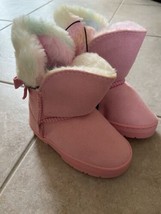 NWT Toddler Girls Bebe Fold Over Winter Shearling Boots - Pink Size 8 - £6.36 GBP