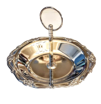 Tidbit Tray Rose Embossed Chrome Snack Candy Nut Dish with Fold Down Handle - $9.89