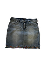 NYDJ Womens Denim Skirt Blue Jean Embroidered Floral Hem Sz 14 - £20.30 GBP