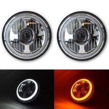 7&quot; LED White Amber Halo Ring Angel Eyes Projector Headlamp Headlight Pair - £232.80 GBP