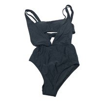 Aerie One Piece Swimsuit Full Coverage Cutouts Tie Back Layered Look Bla... - $28.90