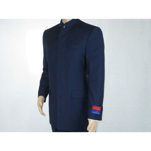 Men Apollo King Banded Collarless suit Mandarin 5 Hidden Button Panel AG52 Navy image 5