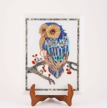 13&quot;x10&quot; Marble White Custom Kitchen Table Top Owl Multi Stone Unique Arts Decor  - £582.53 GBP