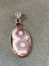 Small Oval Ruby &amp; Unique Cream w Gray Open Circles &amp; Cranberry Accent Oval Stone - £19.03 GBP