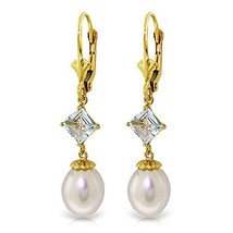 Galaxy Gold GG 14k Yellow Gold Aquamarine and Cultured Freshwater Pearl Dangle E - £257.54 GBP