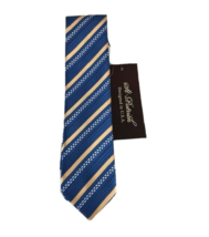 St. Patrick Men&#39;s Skinny Tie Set Royal Blue White Beige Striped Microfiber 2.25&quot; - £14.14 GBP