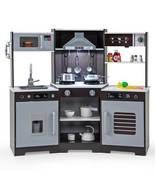 Pretend Play Kitchen Wooden Toy Set with Range Hood Real Sounds and Ligh... - €158,64 EUR