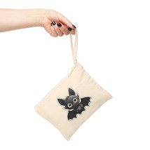 Bat Print Accessory Zipper Pouch: Black Cartoon Design, Cotton Canvas, One Size - £12.22 GBP