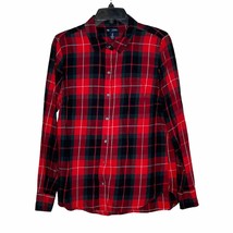 Gap Flannel Shirt Size Medium Red Green Black Plaid Womens Boyfriend Fit Button - £15.02 GBP