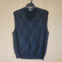Jos. A. Bank Leadbetter Golf Sweater Vest Black sz Large White Diamond Design - £23.06 GBP