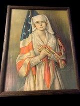 Gene Pressler Art Print Framed RARE Antique Vintage Nurse American Flag 21.5x16&quot; - $373.64