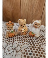 Halloween Porcelain Teddy Bear Pumpkin Trick or Treat Homco Figurine 3 p... - $21.00
