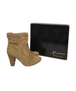 B Makowsky Natural Tan Suede Leather Pull On Stacked Heel Ankle Boots Wo... - $39.59