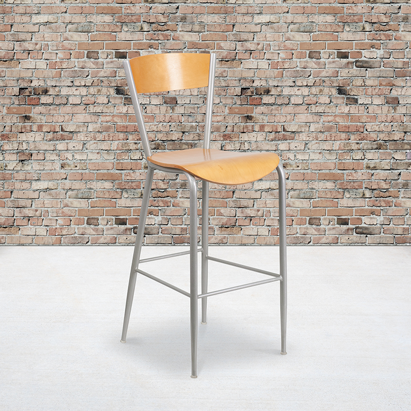 Silver Open Stool-Nat Seat XU-DG-60218-NAT-GG