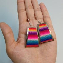 Western Cowgirl Wool &amp; Alpaca Silver Set Earrings Boho Aztec Pattern Handmade - £18.09 GBP