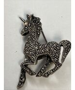 925 Sterling Silver Marcasite Unicorn Brooch Pin - $818.73 MXN
