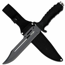 Hunting Knife 11&quot; Black Rubber Grip w/Sheath Survivor HK-1036s unused in... - £7.85 GBP