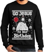 2YK Gilden Heavy Blend Go Jesus It Birthday Ugly Xmas Sweatshirt SP Black - £21.37 GBP