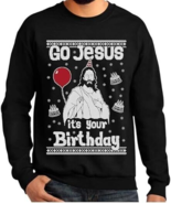 2YK Gilden Heavy Blend Go Jesus It Birthday Ugly Xmas Sweatshirt SP Black - £20.91 GBP