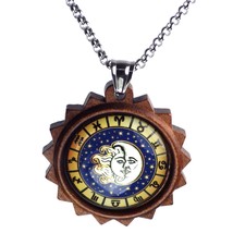 Celestial Sun Moon Necklace Wood Astrology Zodiac Boho Pendant with Chain - £15.17 GBP