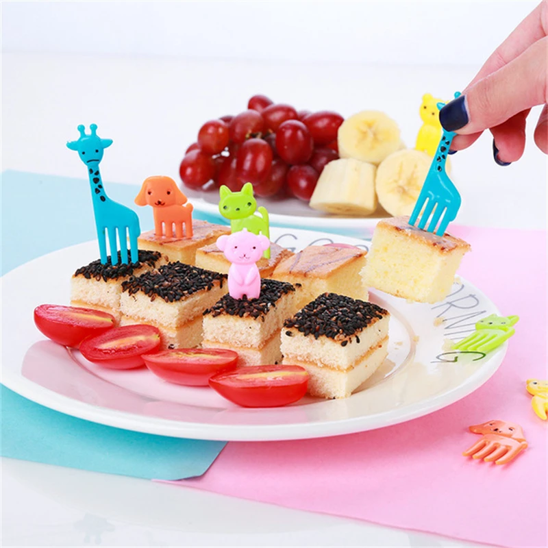 Play 12PCS Animal Fruit Fork Mini Cartoon Play Snack Cake Dessert Food Fruit Pic - £23.17 GBP