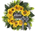Sunflower Wreath With Welcome,Summer Fall Wreath For Front Door, Unique ... - $55.99