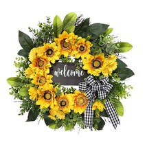 Sunflower Wreath With Welcome,Summer Fall Wreath For Front Door, Unique ... - $55.99