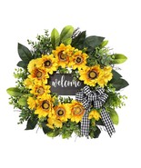 Sunflower Wreath With Welcome,Summer Fall Wreath For Front Door, Unique ... - £44.24 GBP