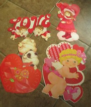 Vtg 4 Valentines Day cardboard Die Cut Eureka Personality Bears Cherubs - £11.99 GBP