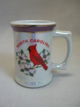 Souvenir Iridescent Cup With Handle North Carolina Red Bird With Flowers - £4.67 GBP