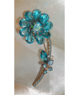 Large True  Vintage Prong Set Layered Blue Rhinestone Flower Brooch Pin ... - £23.45 GBP