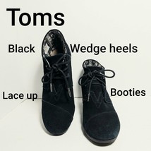 Toms Boots Womens 8 Desert Wedge Heels Ankle Booties 380515 Black Suede Suede - £15.22 GBP