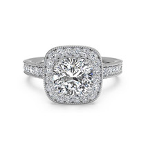 Beautiful Halo Engagement Ring 2.45Ct Cushion Cut Diamond 14K White Gold Size 7 - £200.87 GBP