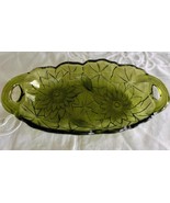 Vintage Indiana Glass Avacado Green Glass Oval Relish Tray Handles w Dai... - $185.40 MXN