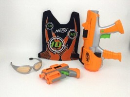 Nerf Dart Tag Orange Team Blasters with Vest Safety Glasses 5 Darts Lot Hasbro - $29.65