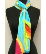 Hand Painted Silk Scarf Blue Oblong Womens Wrap Shawl Bird Of Paradise Scarves - £67.94 GBP