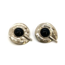 Vintage Signed Sterling Louis Booth Handmade Black Onyx Stone Clip On Earrings - £75.00 GBP
