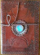 5&quot; X 7&quot; Triple Moon With Stone Embossed Leather W/ Cord - £34.15 GBP