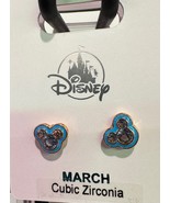 Disney Parks Mickey CZ Faux Aquamarine March Birthstone Earrings Gold Color - $47.70 CAD