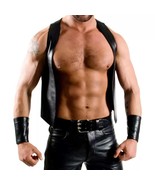Men Real Leather Bartender Vest Cowhide Bar Waistcoat Open Front Vintage... - $135.64 CAD