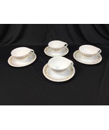 (4) Corelle Butterfly Gold Coffee Tea Cups &amp; Saucers Made in USA - Lot of 4 - £12.78 GBP