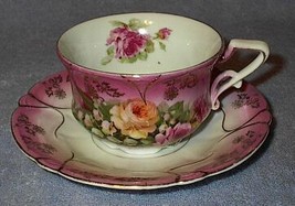 Fancy Pink Lustre Roses Floral Cup and Saucer - £14.02 GBP